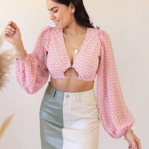 Cotton Candy Pink Balloon Sleeve Crop Top